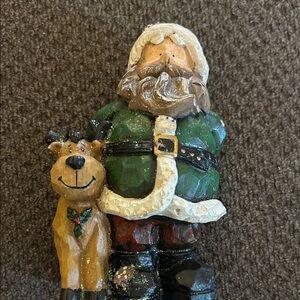 Holiday Time Santa and Reindeer Figurine - Green and Brown